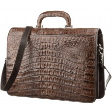 Портфель мужской CROCODILE LEATHER 18261 из натуральной кожи крокодила Коричневый