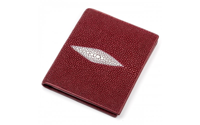 【Вертикальное портмоне STINGRAY LEATHER 18069 из натуральной кожи морского ската Бордовое】