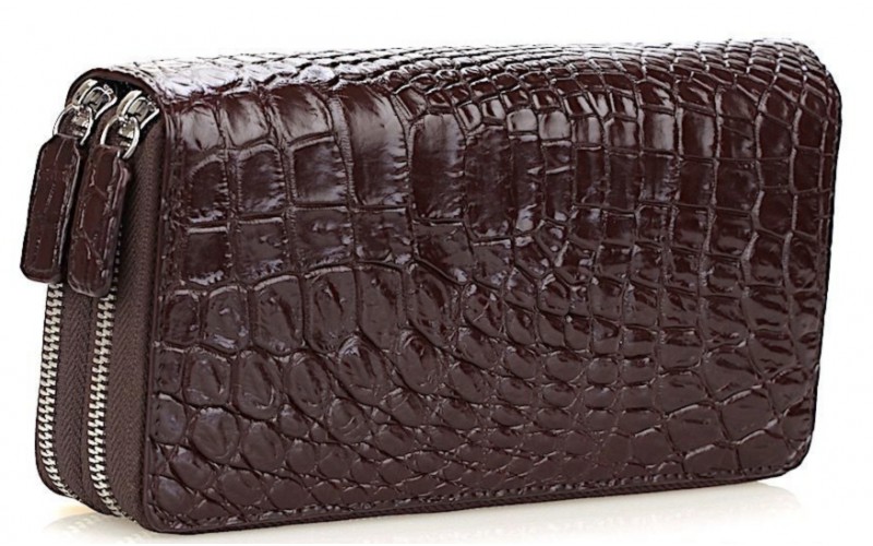 【Кошелек-клатч CROCODILE LEATHER 18260 из натуральной кожи крокодила Коричневый】