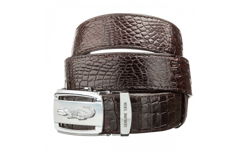 【Ремень автомат CROCODILE LEATHER 18607 из натуральной кожи крокодила Коричневый】