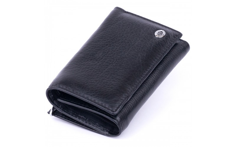 【Кошелек горизонтальный с монетником на молнии унисекс ST Leather 19365 Черный】