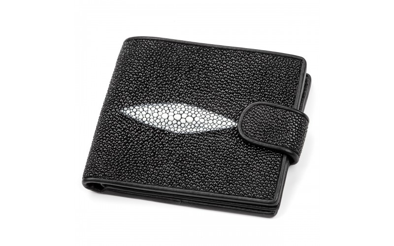 【Портмоне мужское STINGRAY LEATHER 18070 из натуральной кожи морского ската Черное】