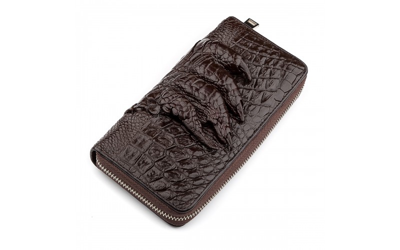 【Клатч мужской CROCODILE LEATHER 18273 из натуральной кожи крокодила Коричневый】