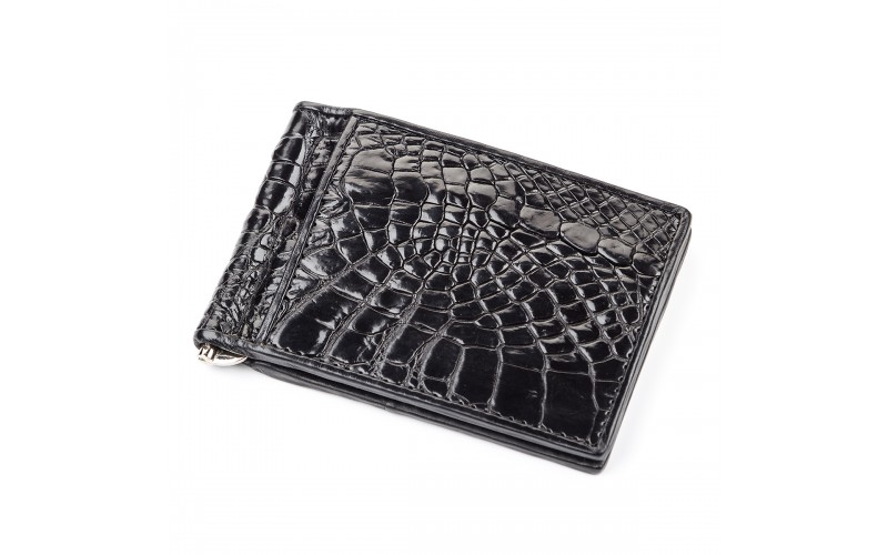 【Зажим CROCODILE LEATHER 18050 из натуральной кожи крокодила Черный】
