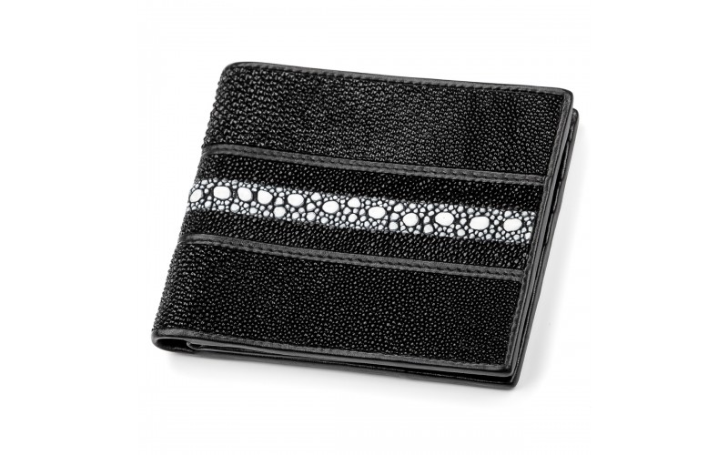 【Портмоне мужское STINGRAY LEATHER 18042 из натуральной кожи морского ската Черное】