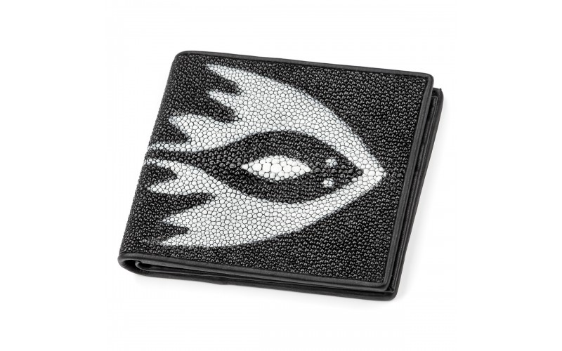 【Портмоне мужское STINGRAY LEATHER 18065 из натуральной кожи морского ската Черное】