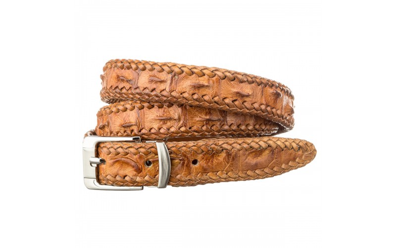 【Ремень тонкий CROCODILE LEATHER 18596 из натуральной кожи крокодила Коричневый】