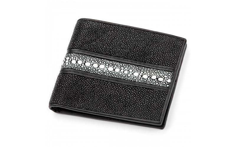 【Портмоне мужское STINGRAY LEATHER 18074 из натуральной кожи морского ската Черное】