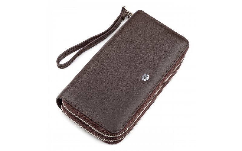 【Мужской кошелек ST Leather 18450 (ST127) две молнии Коричневый】